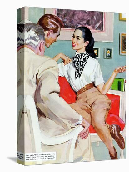 The Lady Broke The Rules  - Saturday Evening Post "Leading Ladies", September 13, 1952 pg.23-Joe de Mers-Stretched Canvas