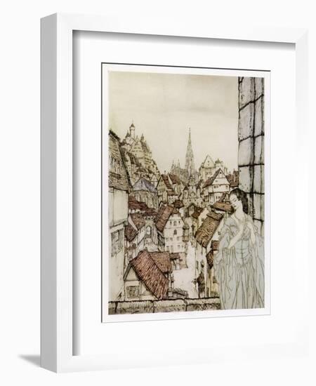 The Lady Ligeia at Her Window-Arthur Rackham-Framed Art Print