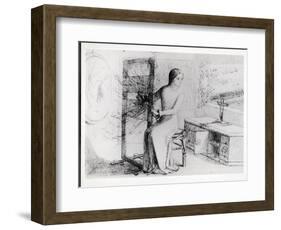 The Lady of Shalott, 1853 (Ink on Paper) (B/W Photo)-Elizabeth Eleanor Siddal-Framed Premium Giclee Print