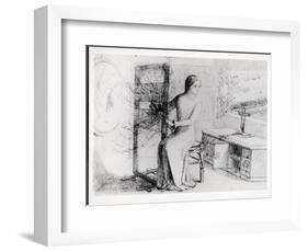 The Lady of Shalott, 1853 (Ink on Paper) (B/W Photo)-Elizabeth Eleanor Siddal-Framed Premium Giclee Print