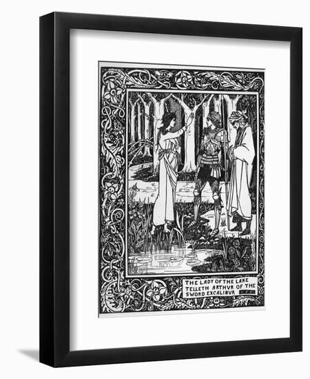 The Lady of the Lake Telleth Arthur of the Sword Excalibur, Illustration from 'Le Morte D'Arthur'-Aubrey Beardsley-Framed Premium Giclee Print