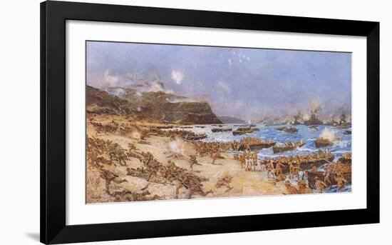 The Landing at Anzac, 25th April 1915-Charles Edward Dixon-Framed Premium Giclee Print