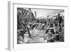 The Landing of Julius Caesar in Britain, 55 Bc, (C1920)-Richard Caton Woodville II-Framed Giclee Print