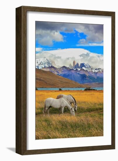 The Landscape in the National Park Torres Del Paine, Chile. Lake Laguna Azul in the Mountains. on T-kavram-Framed Photographic Print