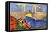 The Langlois Bridge at Arles with Women Washing-Vincent van Gogh-Framed Stretched Canvas