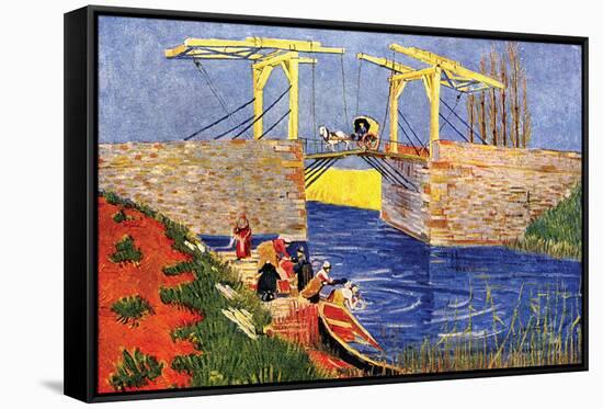 The Langlois Bridge At Arles with Women Washing-Vincent van Gogh-Framed Stretched Canvas