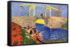 The Langlois Bridge At Arles with Women Washing-Vincent van Gogh-Framed Stretched Canvas