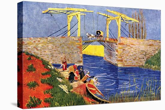 The Langlois Bridge At Arles with Women Washing-Vincent van Gogh-Stretched Canvas