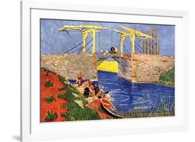 The Langlois Bridge At Arles with Women Washing-Vincent van Gogh-Framed Art Print