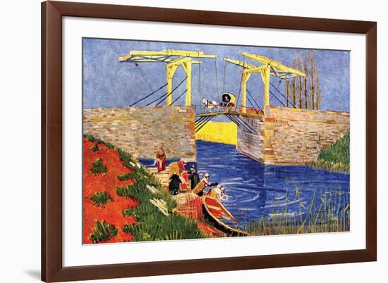 The Langlois Bridge At Arles with Women Washing-Vincent van Gogh-Framed Art Print