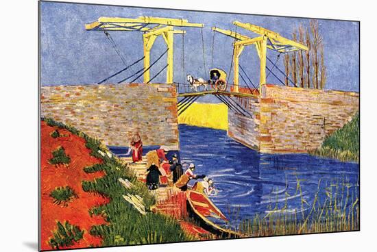 The Langlois Bridge At Arles with Women Washing-Vincent van Gogh-Mounted Art Print