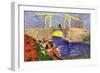 The Langlois Bridge At Arles with Women Washing-Vincent van Gogh-Framed Art Print