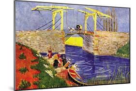 The Langlois Bridge At Arles with Women Washing-Vincent van Gogh-Mounted Art Print