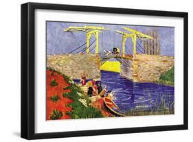 The Langlois Bridge At Arles with Women Washing-Vincent van Gogh-Framed Premium Giclee Print