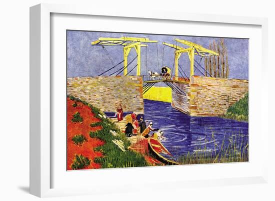 The Langlois Bridge At Arles with Women Washing-Vincent van Gogh-Framed Premium Giclee Print