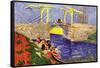 The Langlois Bridge At Arles with Women Washing-Vincent van Gogh-Framed Stretched Canvas