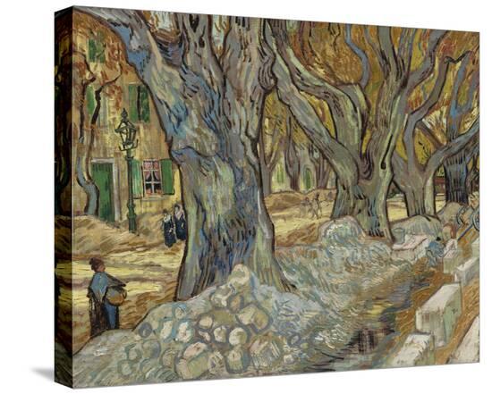 The Large Plane Trees - Road Menders at Saint-Rémy-Vincent Van Gogh-Stretched Canvas