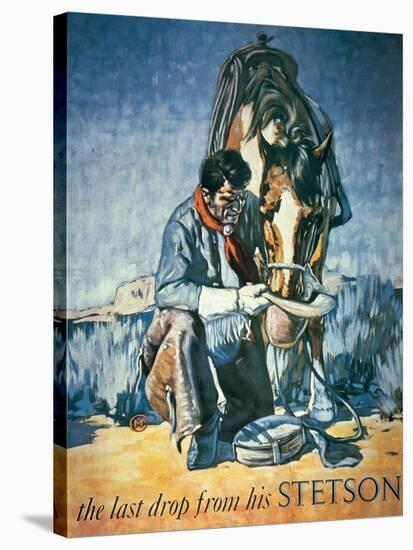 The Last Drop from His Stetson (Colour Litho)-American-Stretched Canvas