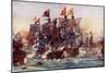 The Last Fight of the "Revenge," Off Flores, in the Azores, 1591-Charles Edward Dixon-Mounted Giclee Print