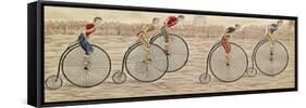 The Last Lap, Penny Farthing Race Woven Silk Stevengraph, by Thomas Stevens of Coventry, 1872-null-Framed Stretched Canvas