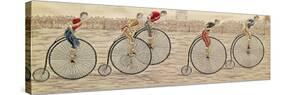 The Last Lap, Penny Farthing Race Woven Silk Stevengraph, by Thomas Stevens of Coventry, 1872-null-Stretched Canvas