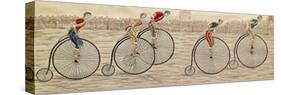 The Last Lap, Penny Farthing Race Woven Silk Stevengraph, by Thomas Stevens of Coventry, 1872-null-Stretched Canvas