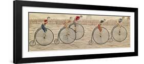 The Last Lap, Penny Farthing Race Woven Silk Stevengraph, by Thomas Stevens of Coventry, 1872-null-Framed Giclee Print