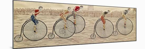 The Last Lap, Penny Farthing Race Woven Silk Stevengraph, by Thomas Stevens of Coventry, 1872-null-Mounted Giclee Print