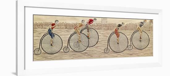 The Last Lap, Penny Farthing Race Woven Silk Stevengraph, by Thomas Stevens of Coventry, 1872-null-Framed Premium Giclee Print