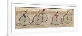 The Last Lap, Penny Farthing Race Woven Silk Stevengraph, by Thomas Stevens of Coventry, 1872-null-Framed Premium Giclee Print