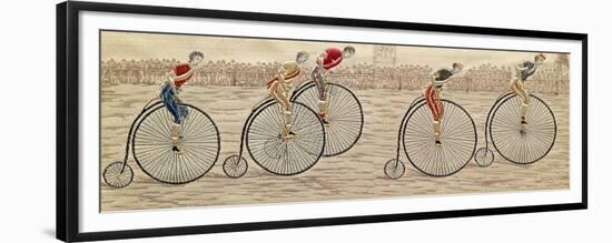 The Last Lap, Penny Farthing Race Woven Silk Stevengraph, by Thomas Stevens of Coventry, 1872-null-Framed Premium Giclee Print