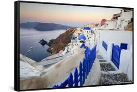 The Last Light of Dusk over the Aegean Sea Seen from the Typical Village of Oia, Santorini-Roberto Moiola-Framed Stretched Canvas