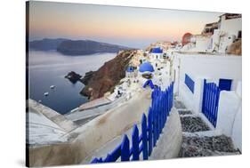 The Last Light of Dusk over the Aegean Sea Seen from the Typical Village of Oia, Santorini-Roberto Moiola-Stretched Canvas