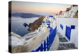 The Last Light of Dusk over the Aegean Sea Seen from the Typical Village of Oia, Santorini-Roberto Moiola-Stretched Canvas