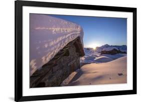 The Last Rays of Sun Light Up the Prabello Alp Chalets Covered with Snow-ClickAlps-Framed Photographic Print