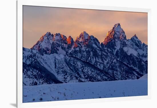 The last rays of sunset hit the Grand Teton on a winter evening-Tim Laman-Framed Photographic Print