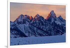 The last rays of sunset hit the Grand Teton on a winter evening-Tim Laman-Framed Photographic Print