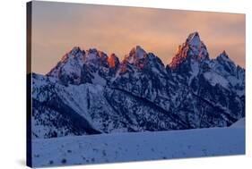 The last rays of sunset hit the Grand Teton on a winter evening-Tim Laman-Stretched Canvas