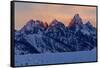 The last rays of sunset hit the Grand Teton on a winter evening-Tim Laman-Framed Stretched Canvas