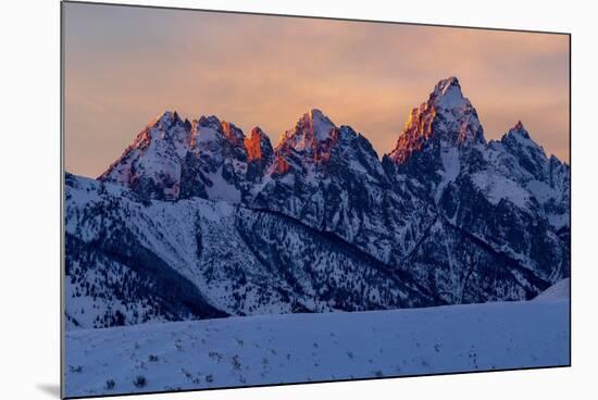 The last rays of sunset hit the Grand Teton on a winter evening-Tim Laman-Mounted Photographic Print