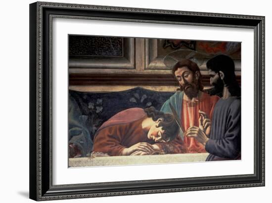 The Last Supper, Detail of Judas, Christ and St. John, 1447 (Fresco) (Detail of 85172)-Andrea Del Castagno-Framed Giclee Print