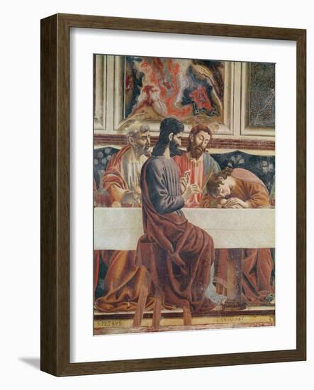 The Last Supper, Detail of Saint John, Saint Peter, Jesus and Judas, 1477-Andrea Del Castagno-Framed Giclee Print