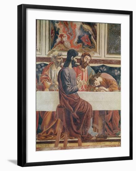 The Last Supper, Detail of Saint John, Saint Peter, Jesus and Judas, 1477-Andrea Del Castagno-Framed Giclee Print