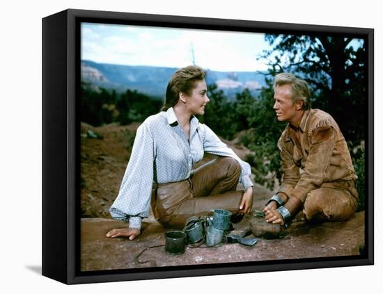 THE LAST WAGON, 1956 directed by DELMER DAVES Felicia Farr and Richard Widmark (photo)-null-Framed Stretched Canvas