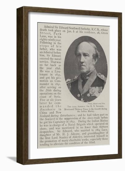 The Late Admiral Sir E S Sotheby, Mentioned Thirteen Times in the Gazette During the Indian Mutiny-null-Framed Giclee Print