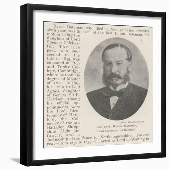 The Late Baron Bateman, Lord Lieutenant of Hereford-null-Framed Giclee Print