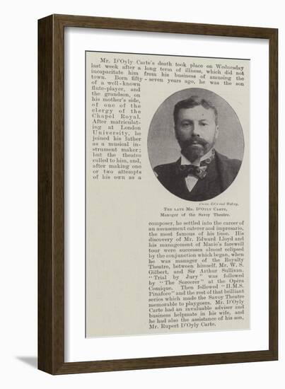 The Late Mr D'Oyly Carte, Manager of the Savoy Theatre-null-Framed Giclee Print