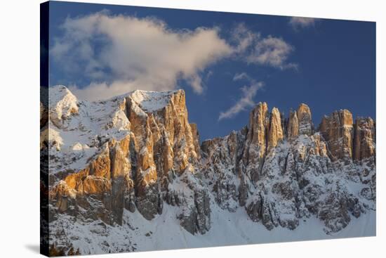 The Latemar Spiers at Sunset from Carezza Lake, Trentino Alto-Adige, Italy-ClickAlps-Stretched Canvas