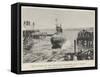 The Launch of the American Submarine Boat Shark at Elizabeth Port, New Jersey-null-Framed Stretched Canvas