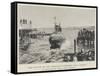 The Launch of the American Submarine Boat Shark at Elizabeth Port, New Jersey-null-Framed Stretched Canvas